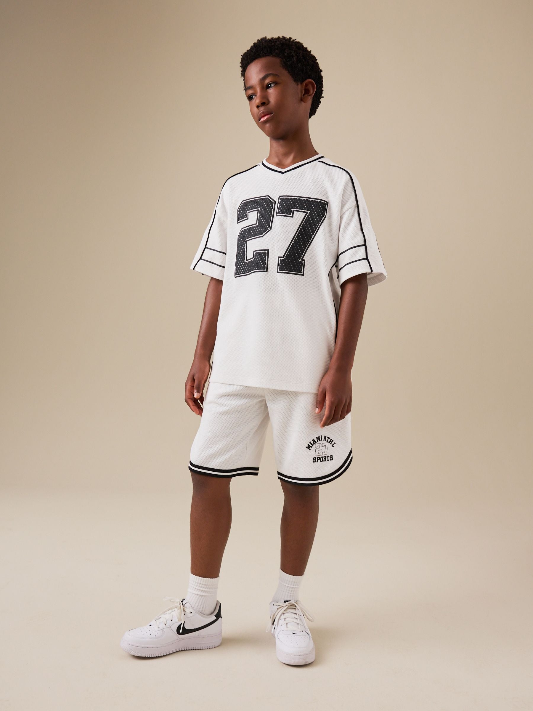 White Varsity T-Shirt and Shorts Set (3-16yrs) image 4