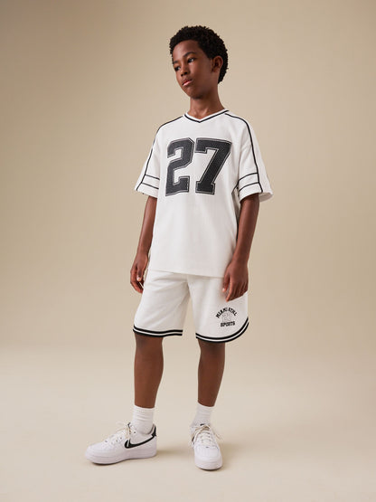 White Varsity T-Shirt and Shorts Set (3-16yrs) image 4