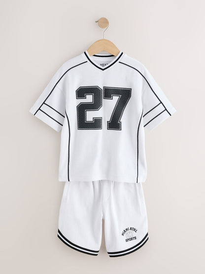 White Varsity T-Shirt and Shorts Set (3-16yrs) image 9