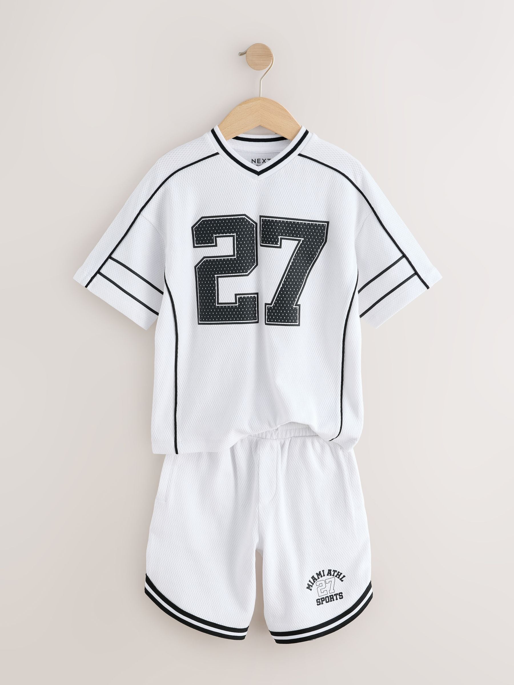 White Varsity T-Shirt and Shorts Set (3-16yrs) image 10