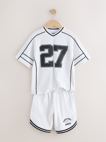 White Varsity T-Shirt and Shorts Set (3-16yrs) image 10