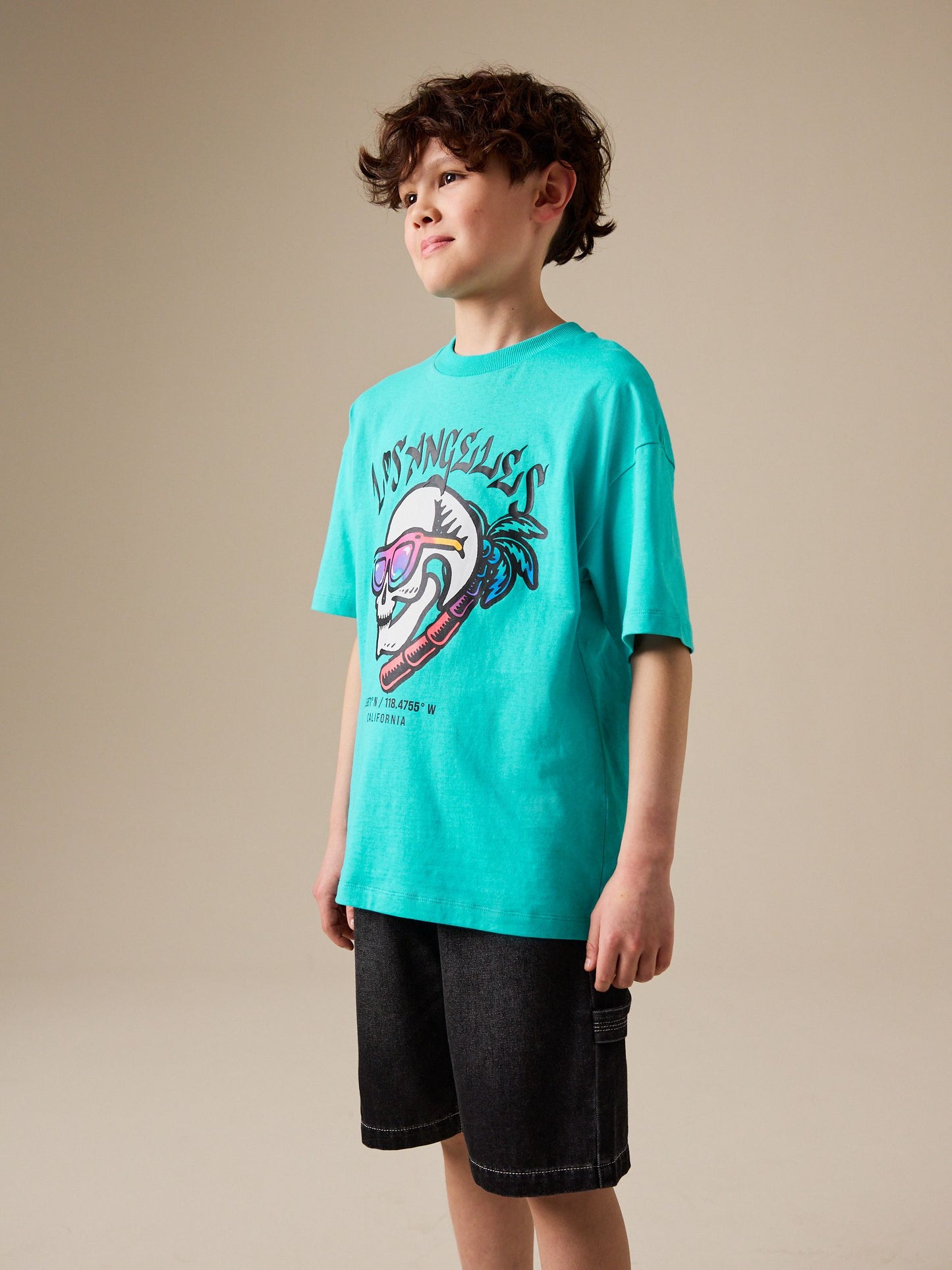 Dsiney Kidz - Aqua Blue Skull Short Sleeve Graphic T-Shirt (3-16yrs) image 1