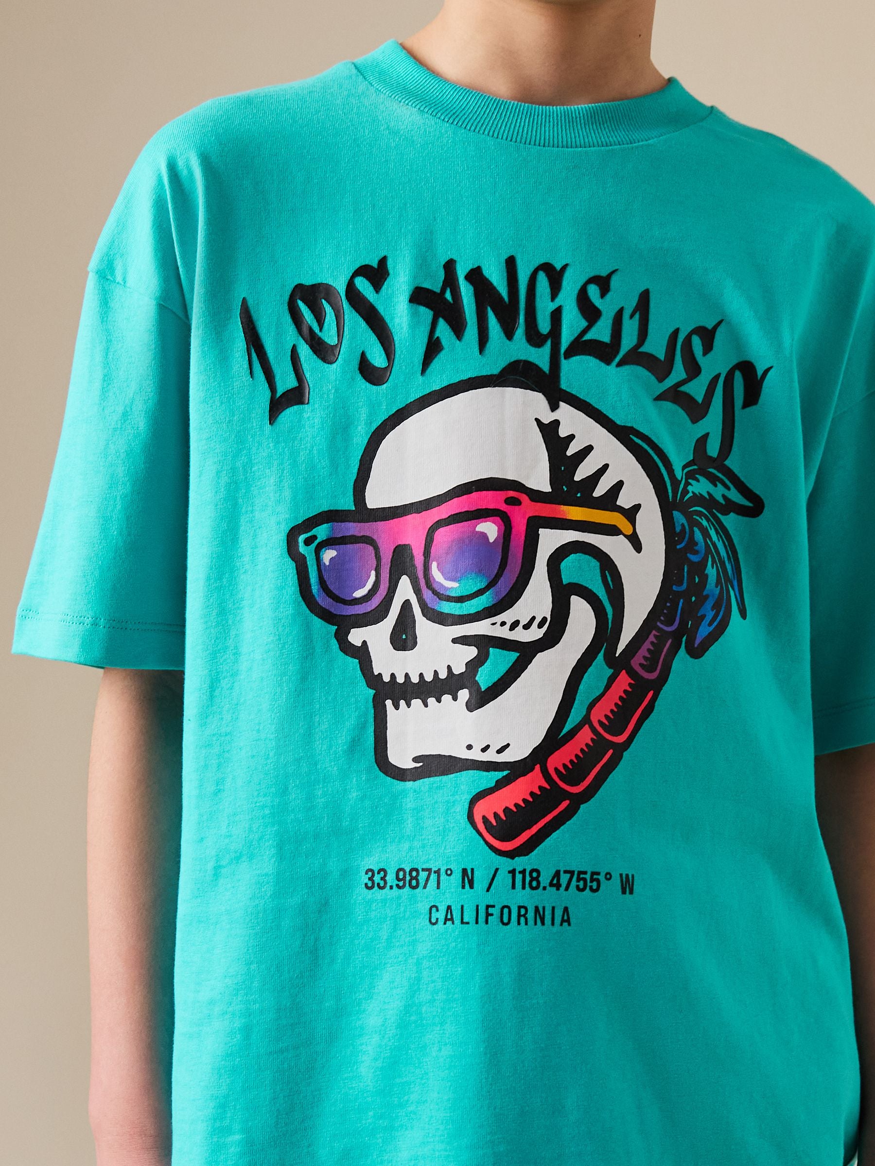 Dsiney Kidz - Aqua Blue Skull Short Sleeve Graphic T-Shirt (3-16yrs) image 3