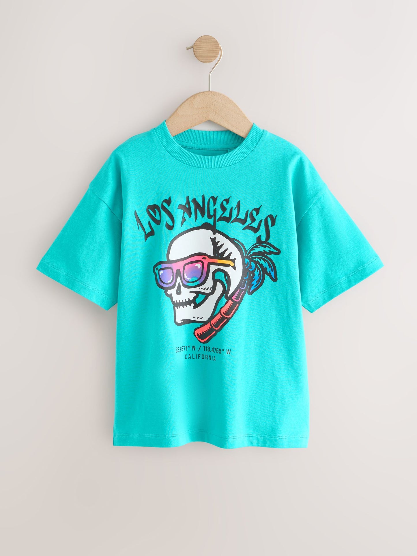 Dsiney Kidz - Aqua Blue Skull Short Sleeve Graphic T-Shirt (3-16yrs) image 4
