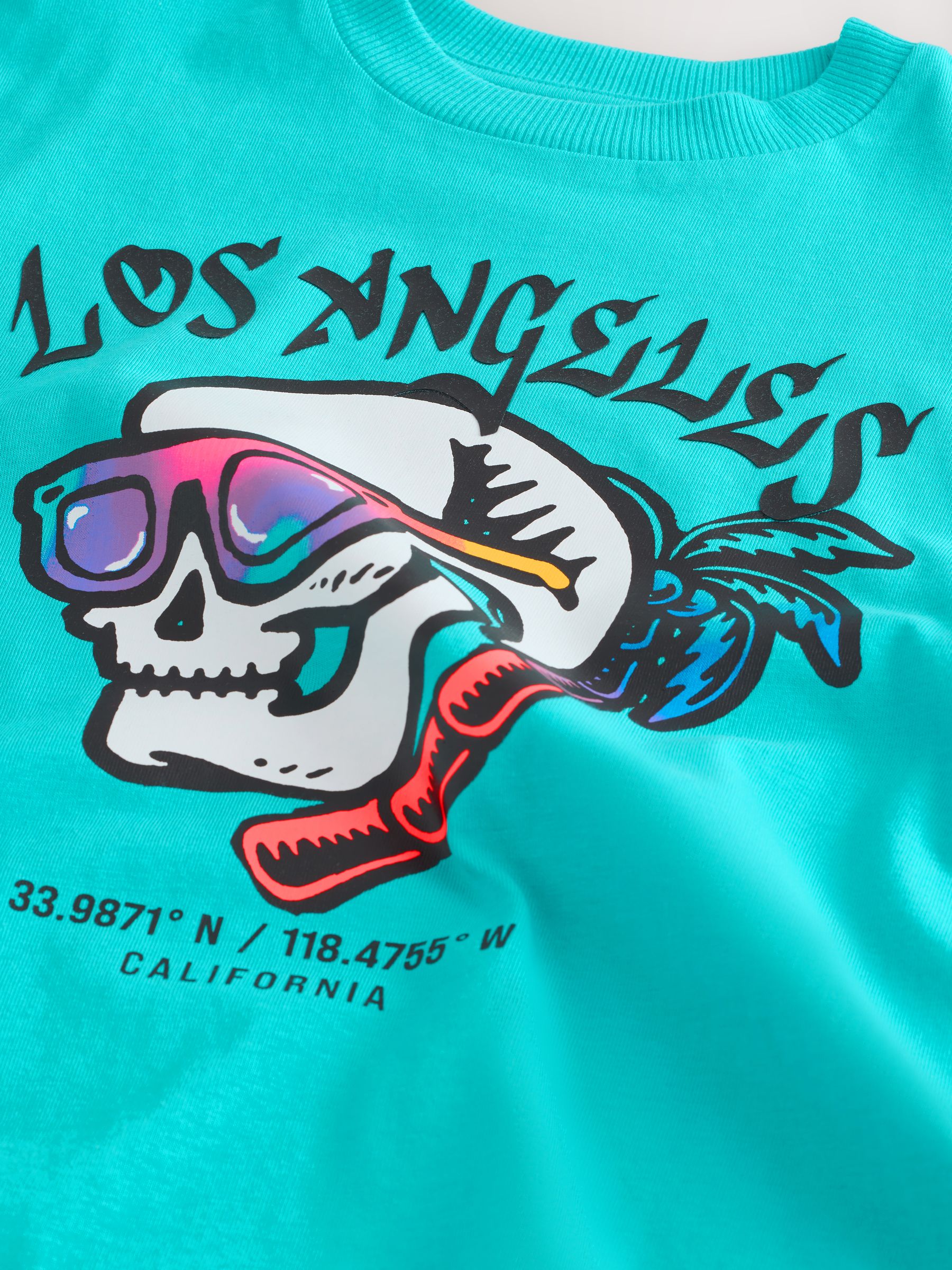 Dsiney Kidz - Aqua Blue Skull Short Sleeve Graphic T-Shirt (3-16yrs) image 7