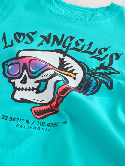 Dsiney Kidz - Aqua Blue Skull Short Sleeve Graphic T-Shirt (3-16yrs) image 7