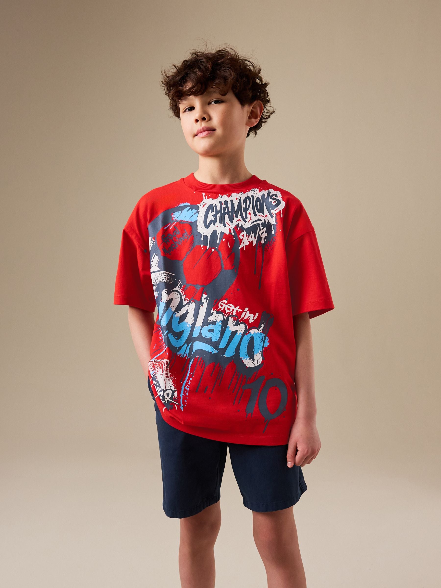 Dsiney Kidz - Red England Short Sleeve Graphic Football T-Shirt (3-16yrs) image 1