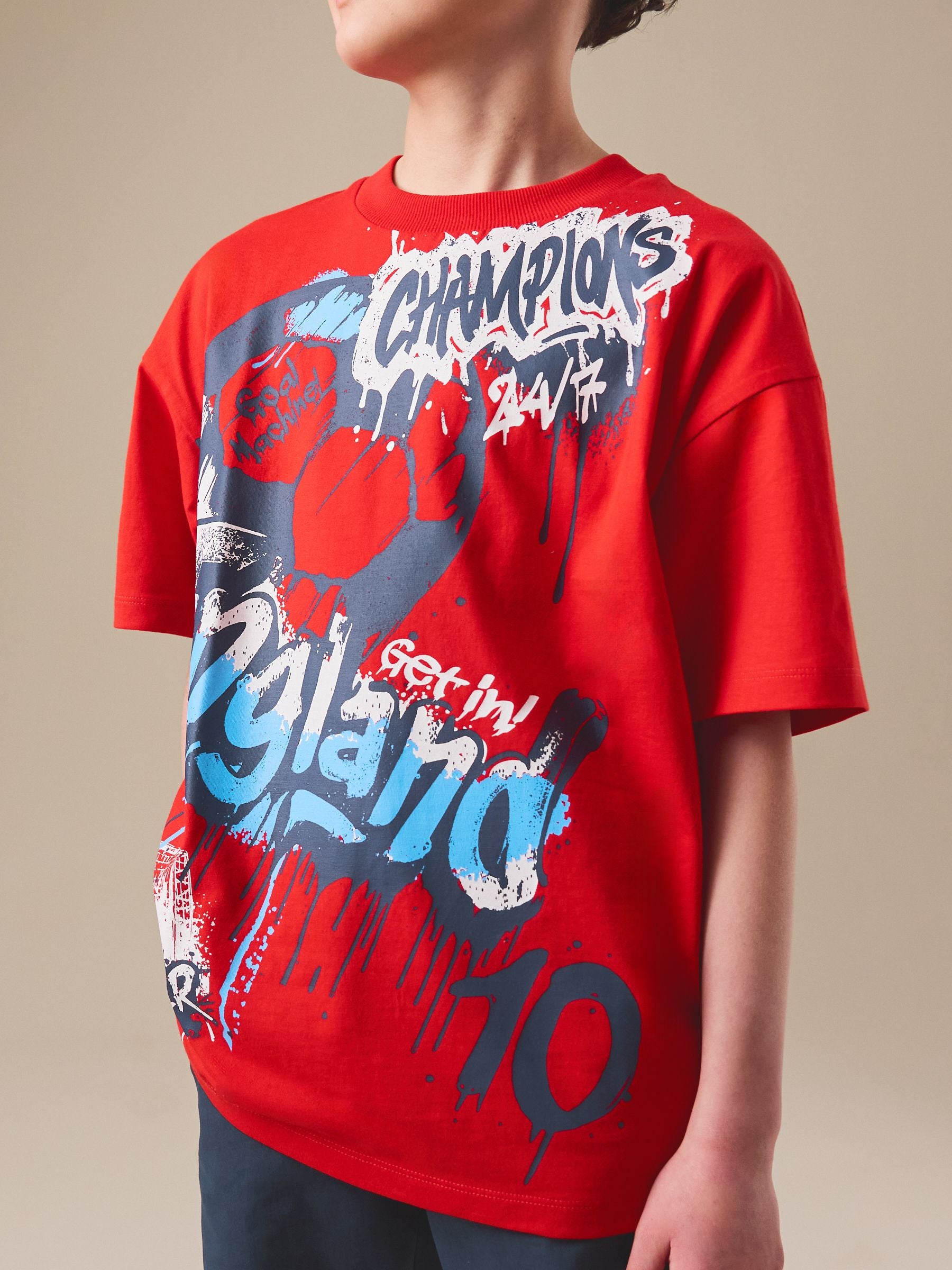 Dsiney Kidz - Red England Short Sleeve Graphic Football T-Shirt (3-16yrs) image 2