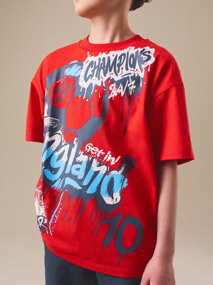 Dsiney Kidz - Red England Short Sleeve Graphic Football T-Shirt (3-16yrs) image 2