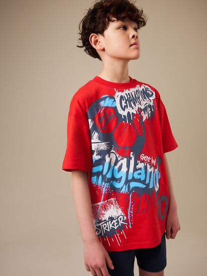 Dsiney Kidz - Red England Short Sleeve Graphic Football T-Shirt (3-16yrs) image 4