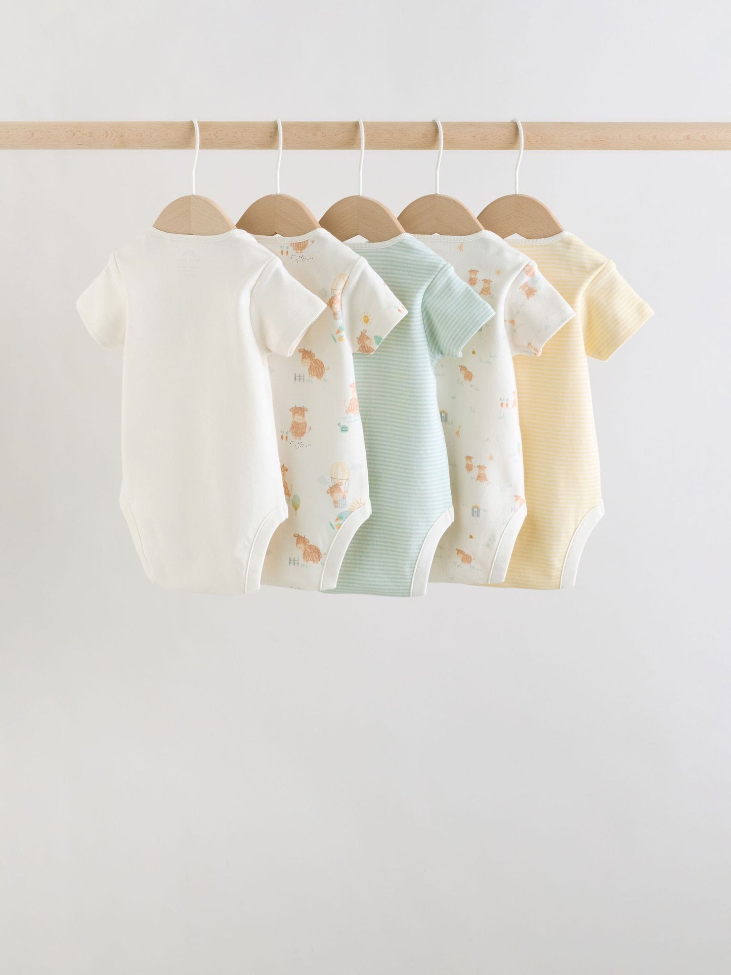 Ecru White Short Sleeve Baby Bodysuits 5 Pack image 2