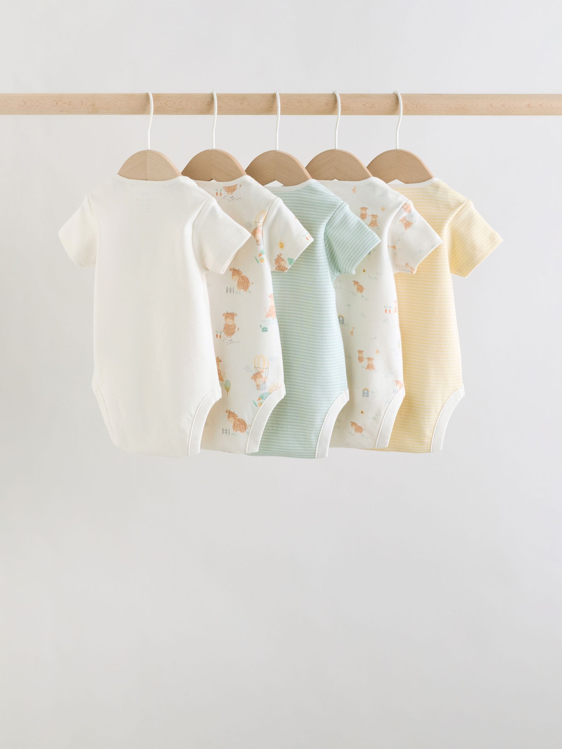Ecru White Short Sleeve Baby Bodysuits 5 Pack image 2