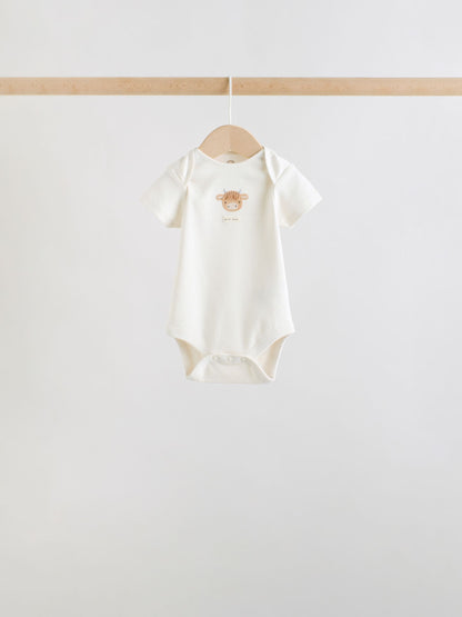 Ecru White Short Sleeve Baby Bodysuits 5 Pack image 3
