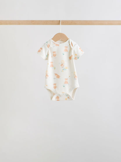Ecru White Short Sleeve Baby Bodysuits 5 Pack image 4