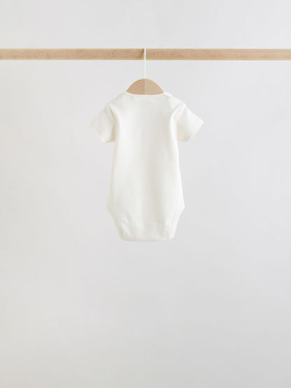 Ecru White Short Sleeve Baby Bodysuits 5 Pack image 5