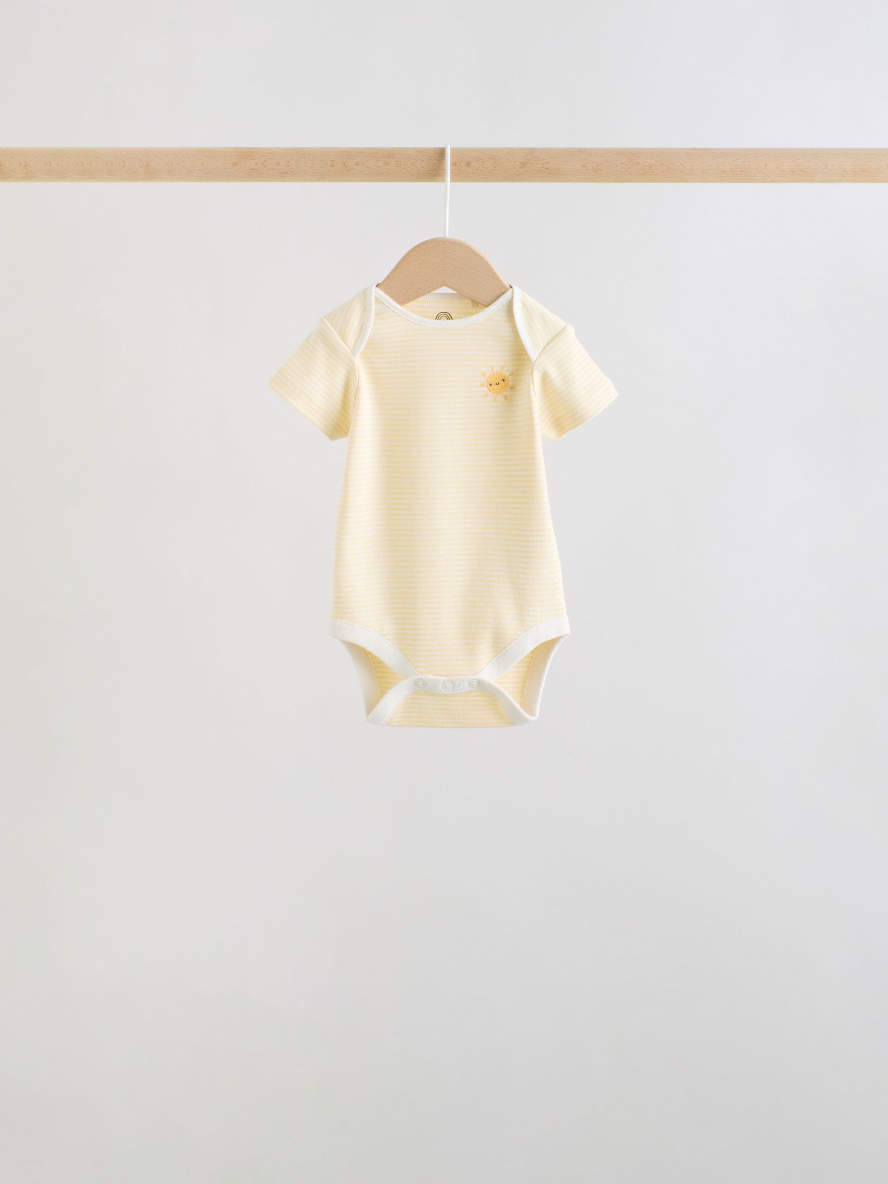 Ecru White Short Sleeve Baby Bodysuits 5 Pack image 6