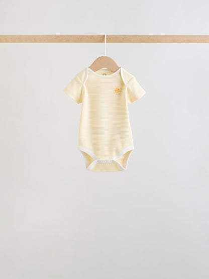 Ecru White Short Sleeve Baby Bodysuits 5 Pack image 6