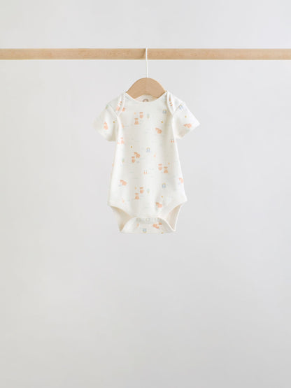 Ecru White Short Sleeve Baby Bodysuits 5 Pack image 7