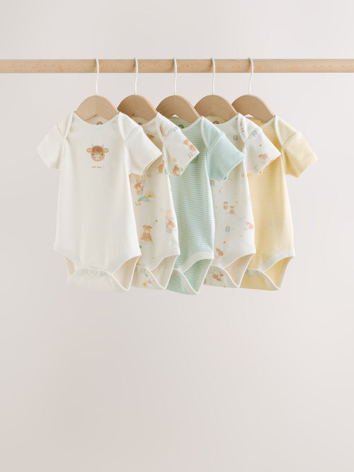 Ecru White Short Sleeve Baby Bodysuits 5 Pack image 1