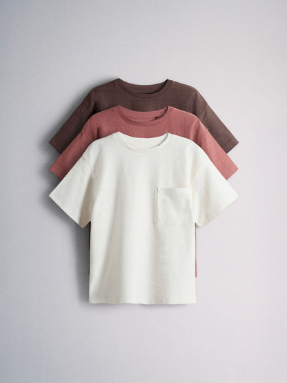 Dsiney Kidz - The Set 3 Pack Textured Jersey Oversized Short Sleeve T-Shirts Brown/Cream/Rust image 1