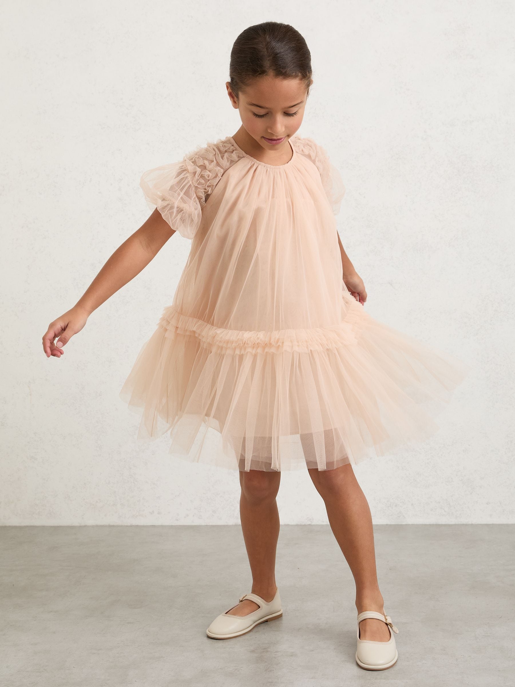 Reiss Neutral Tallulah 9-13 yrs Tulle Ruffle-Detail Dress image 3