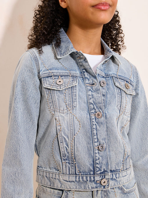 Dsiney Kidz - Lipsy Light Wash Blue Embellished Denim Jacket (5-16yrs) image 1
