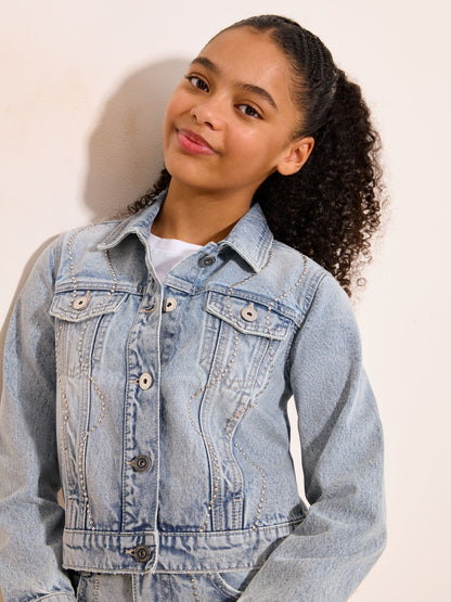 Dsiney Kidz - Lipsy Light Wash Blue Embellished Denim Jacket (5-16yrs) image 4