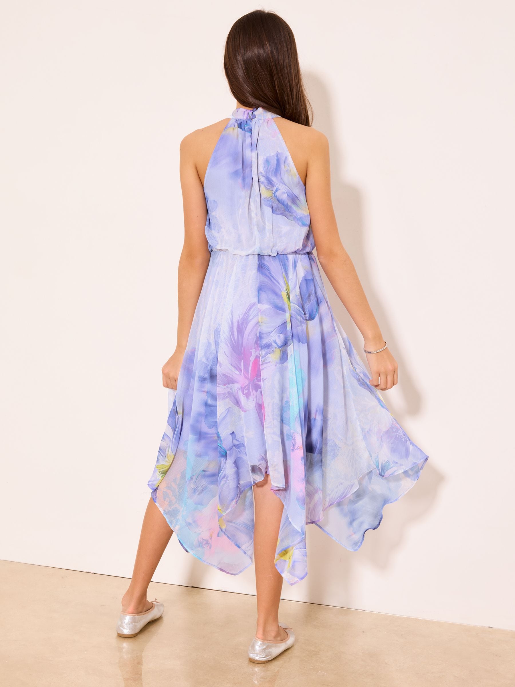 Lipsy Purple Floral Hanky Hem Halter Occasion Dress (5-16yrs) image 5