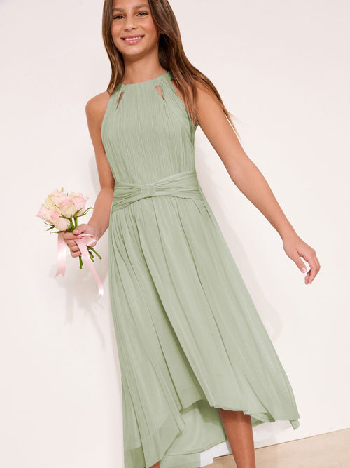 Dsiney Kidz - Lipsy Sage Green Teen Bow Waist Occasion Dress (7-16yrs) image 1