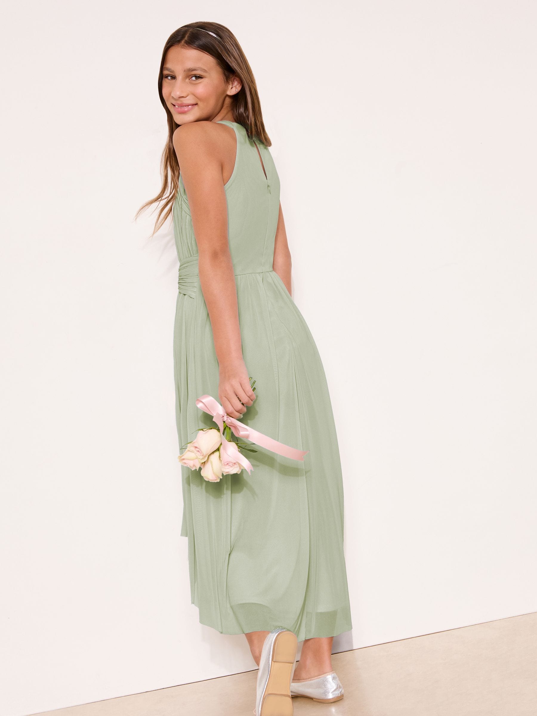 Lipsy Sage Green Teen Bow Waist Occasion Dress (7-16yrs) image 4