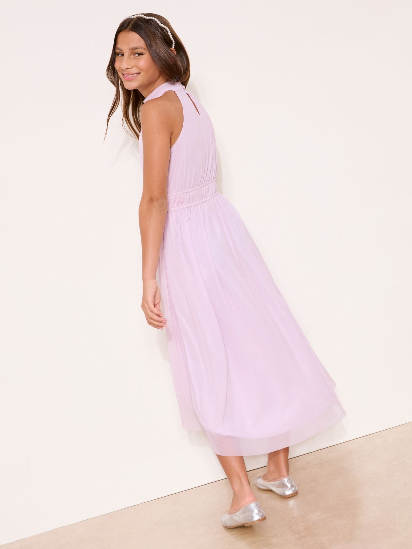 Lipsy Lilac Purple Halter Pleated Occasion Dress (7-16yrs) image 4