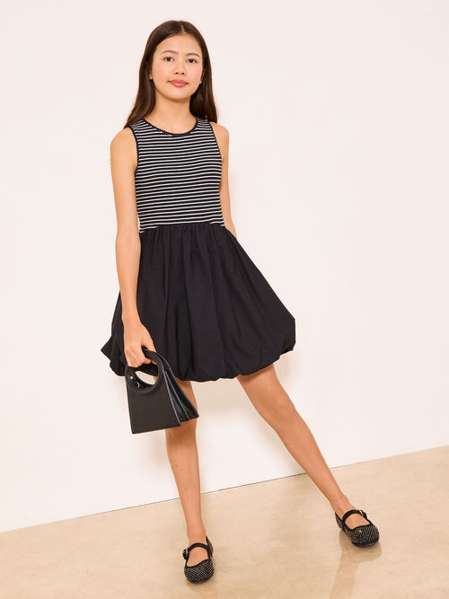 Lipsy Black/White 2-in-1 Striped Puffball Dress (5-16yrs) image 1