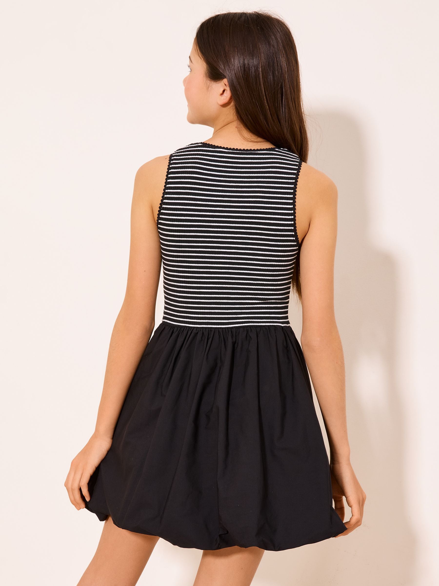 Lipsy Black/White 2-in-1 Striped Puffball Dress (5-16yrs) image 4