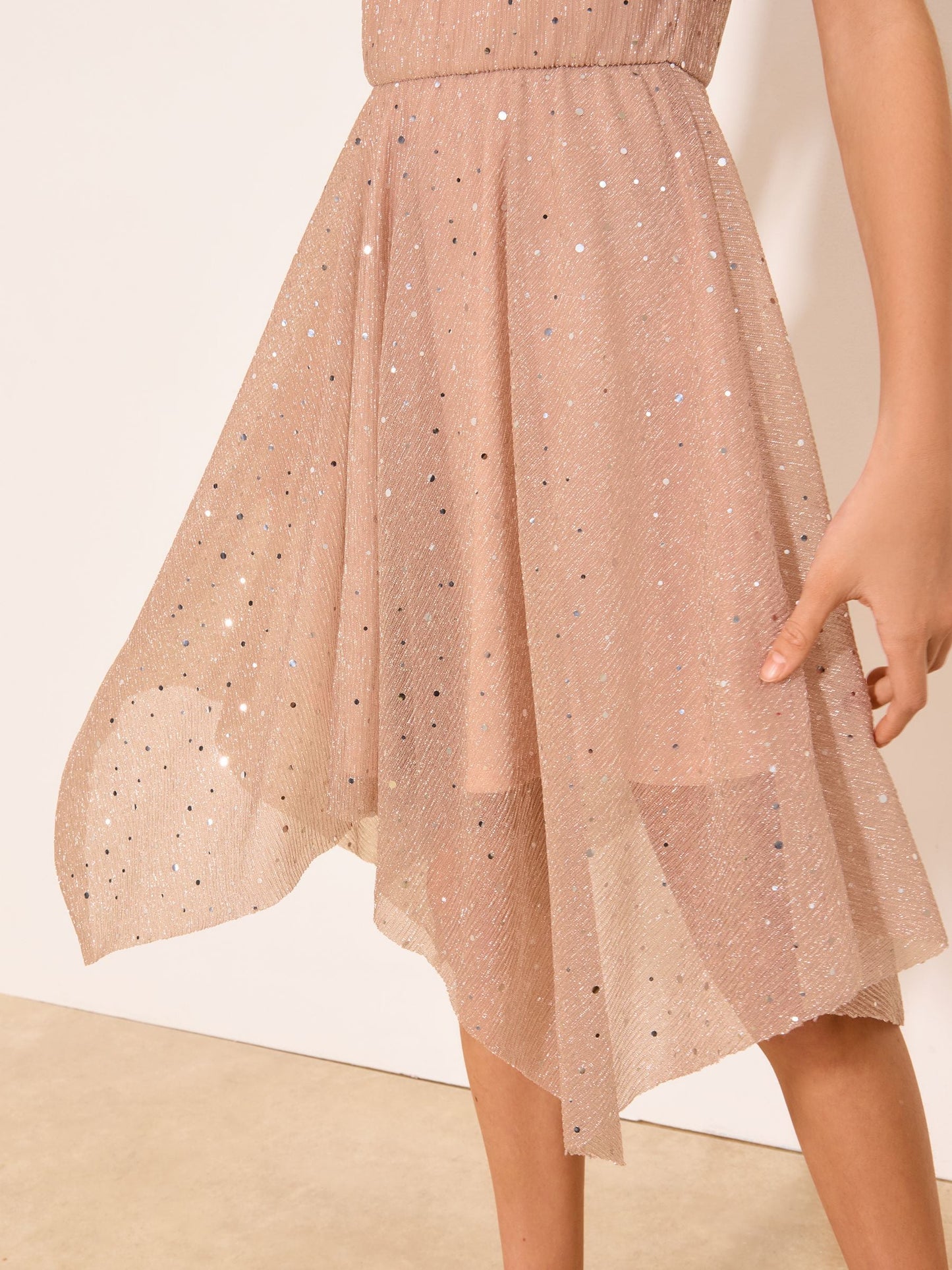 Lipsy Pink Sparkle Hanky Hem Halter Occasion Dress (7-16yrs) image 4