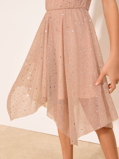 Lipsy Pink Sparkle Hanky Hem Halter Occasion Dress (7-16yrs) image 4