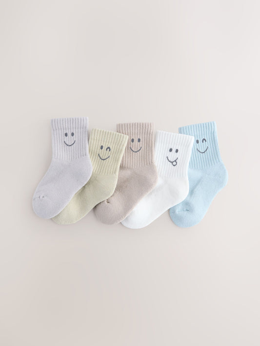 Neutral Faces Cushioned Footbed Cotton Rich Ribbed Socks 5 Pack image 1