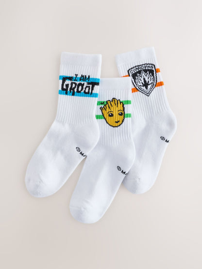 Dsiney Kidz - Marvel Groot License Cotton Rich Ribbed Sports Socks 3 Pack image 1