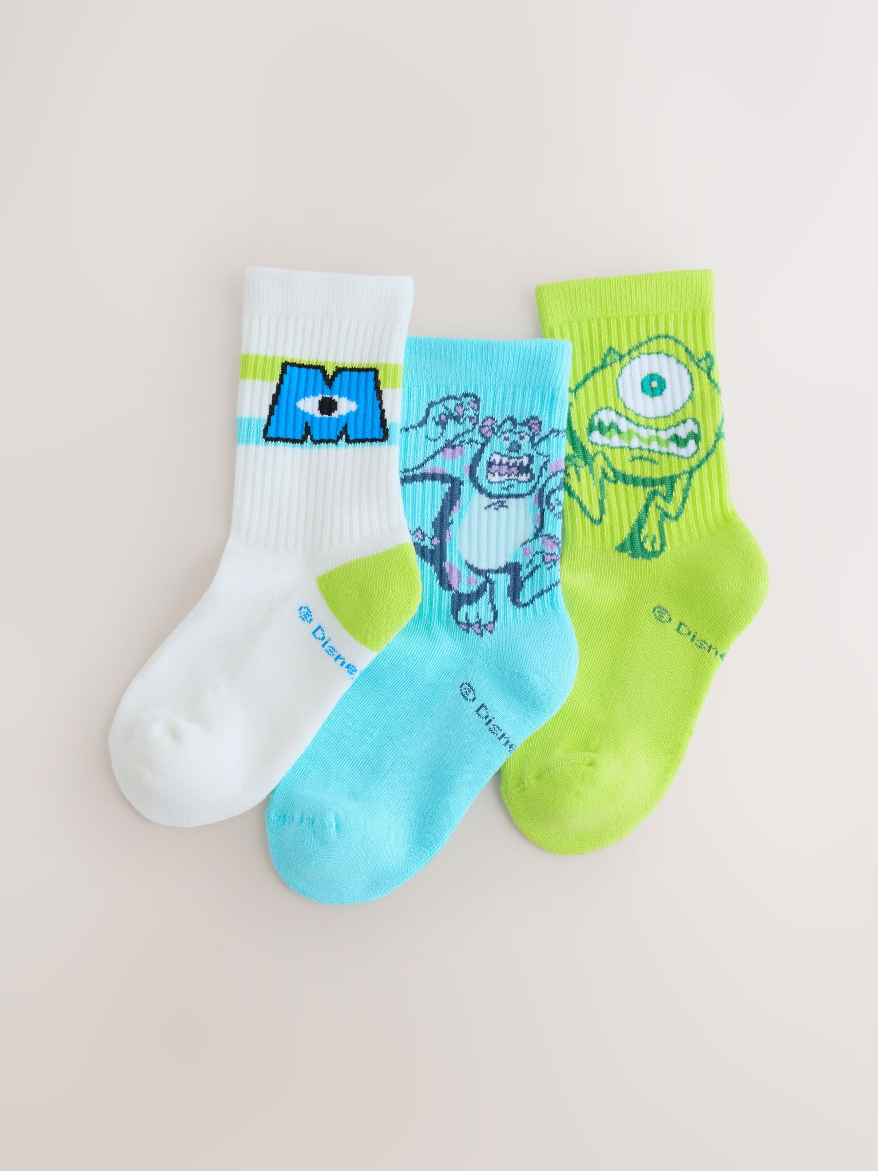 Dsiney Kidz - Monsters Inc License Cotton Rich Ribbed Sports Socks 3 Pack image 1