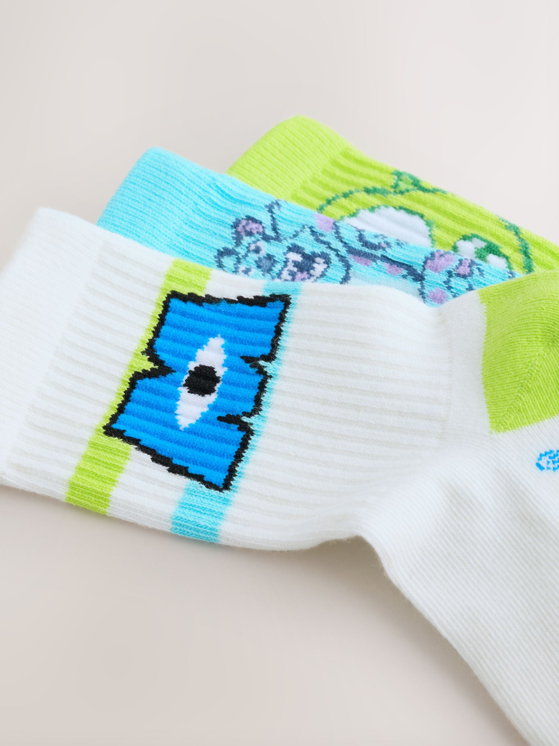 Dsiney Kidz - Monsters Inc License Cotton Rich Ribbed Sports Socks 3 Pack image 2