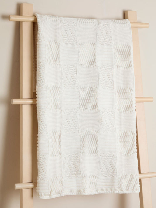 JoJo Maman Bébé Cream Patchwork Knitted Blanket image 1