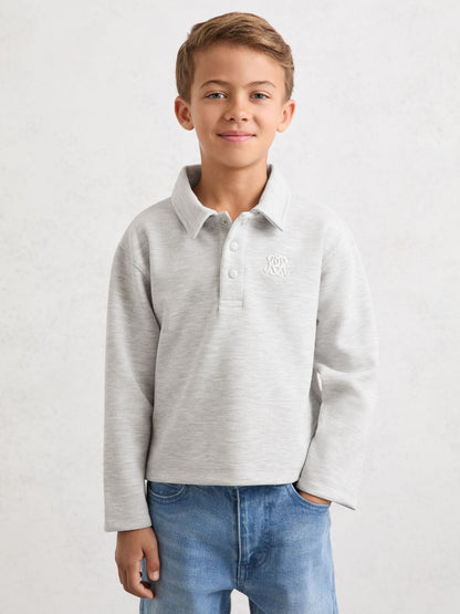 Dsiney Kidz - Reiss Soft Grey Melange Willard 3-9 yrs Monogram Embroidered Polo Shirt image 1