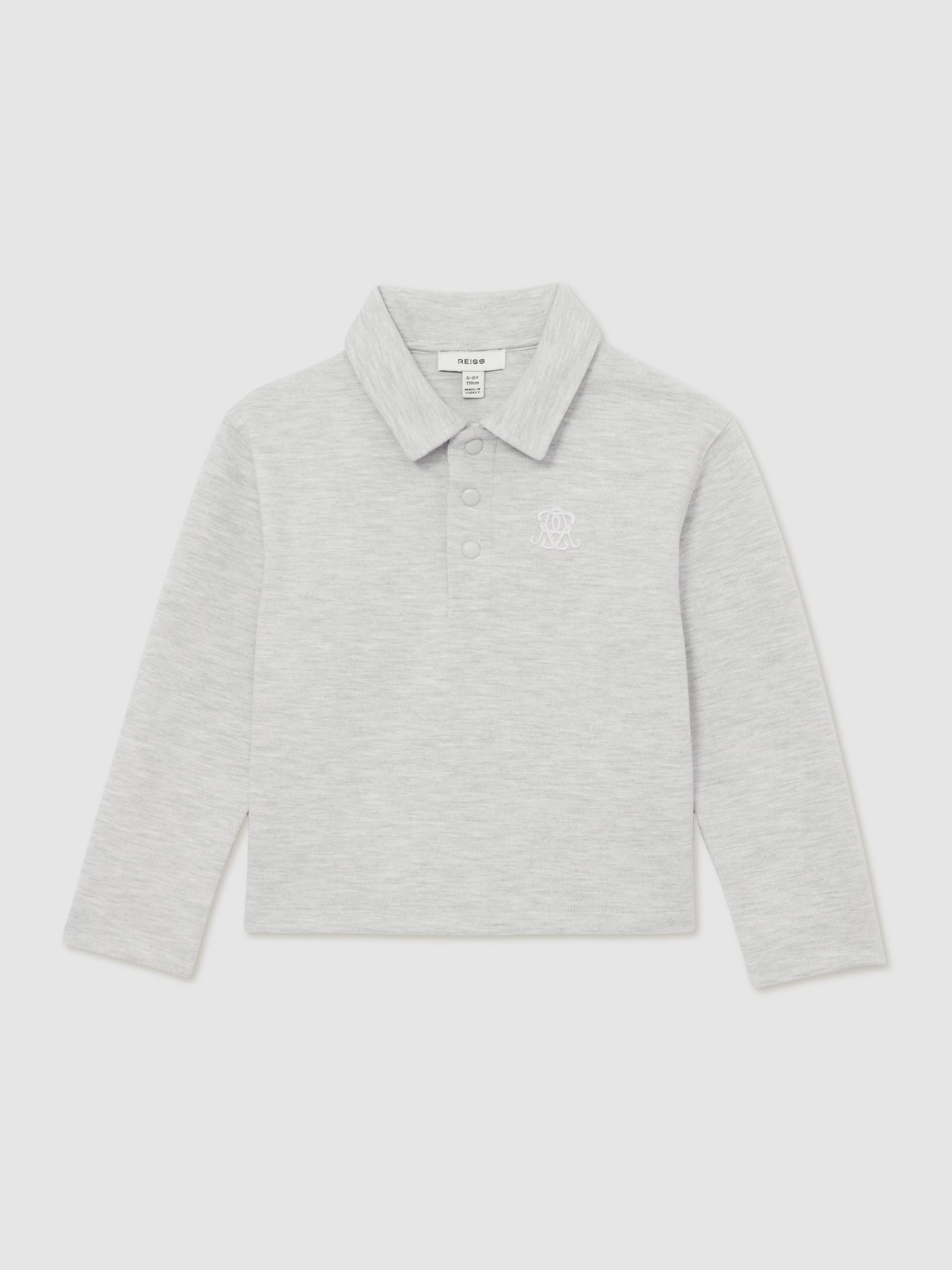 Dsiney Kidz - Reiss Soft Grey Melange Willard 3-9 yrs Monogram Embroidered Polo Shirt image 2