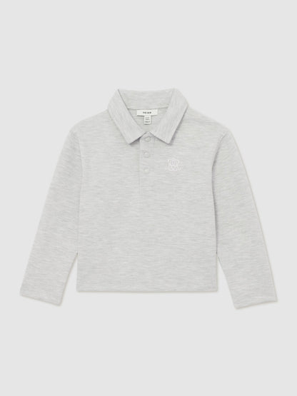 Dsiney Kidz - Reiss Soft Grey Melange Willard 3-9 yrs Monogram Embroidered Polo Shirt image 2
