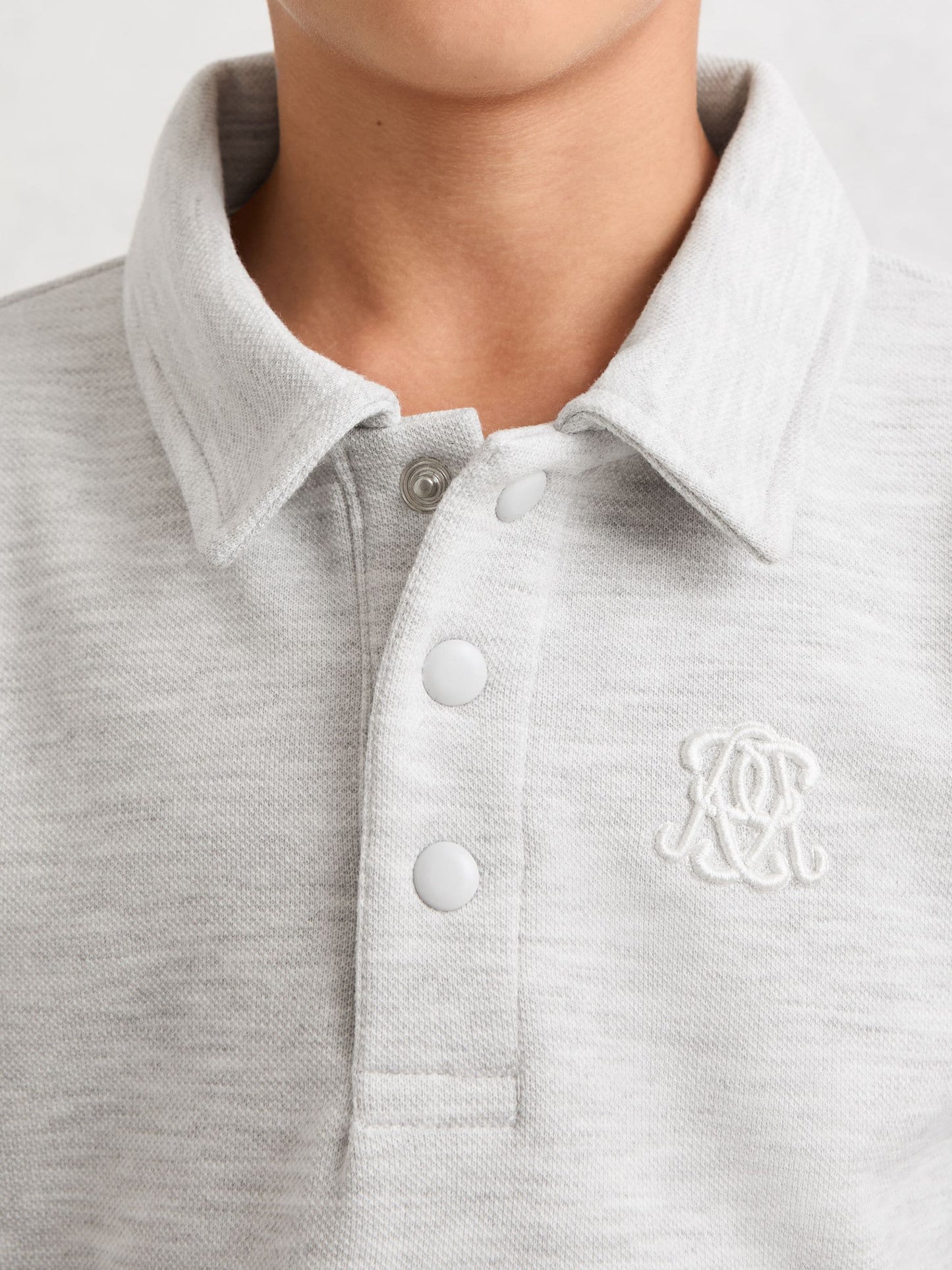 Dsiney Kidz - Reiss Soft Grey Melange Willard 3-9 yrs Monogram Embroidered Polo Shirt image 4