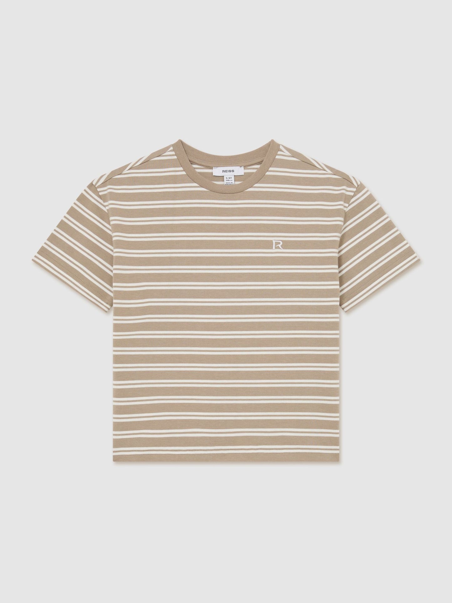 Reiss Taupe/White Emerson 9-13 yrs Cotton Stripe Logo-Embroidered T-Shirt image 2