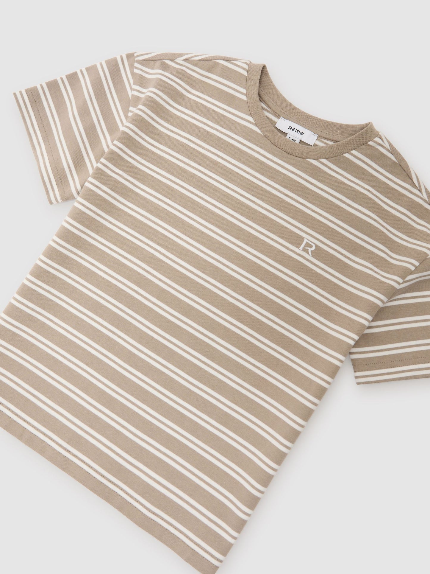 Reiss Taupe/White Emerson 9-13 yrs Cotton Stripe Logo-Embroidered T-Shirt image 3