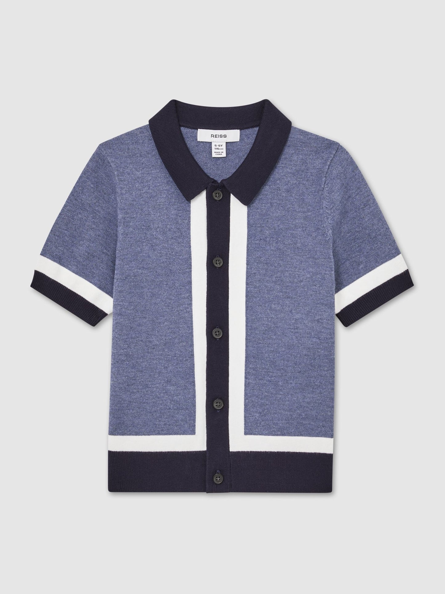 Dsiney Kidz - Reiss Navy/Airforce Blue Craig 13-14 yrs Colour-Block Button-Through Polo Shirt image 1