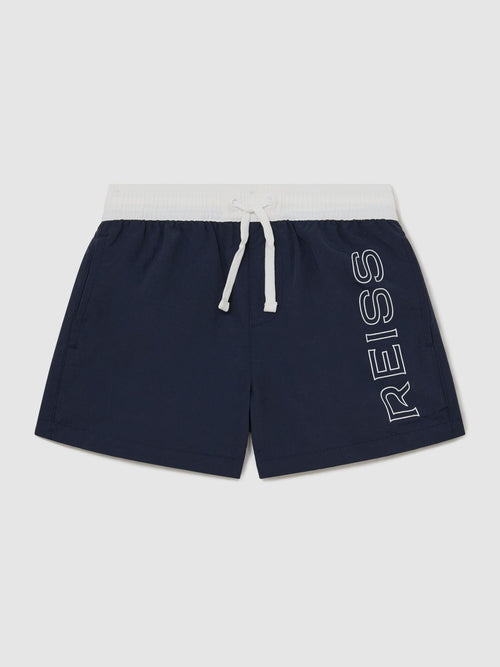 Reiss Navy Ley 3-9 yrs Colour-Block Logo Swim Shorts image 1