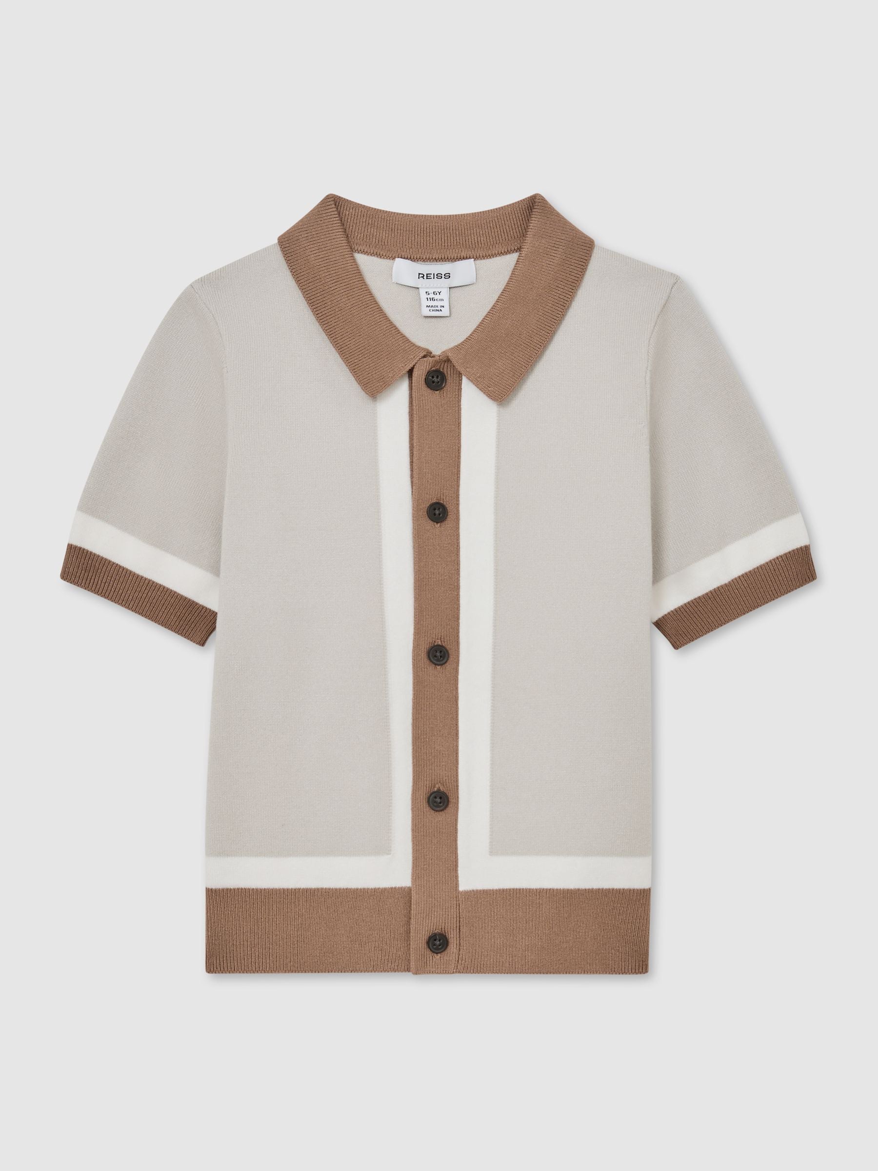 Dsiney Kidz - Reiss Taupe/Off White Craig 9-13 yrs Colour-Block Button-Through Polo Shirt image 2