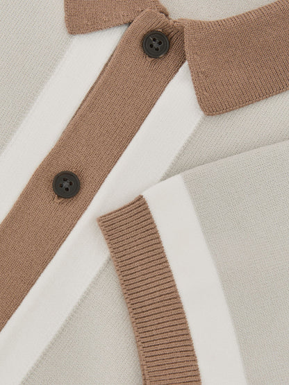 Dsiney Kidz - Reiss Taupe/Off White Craig 9-13 yrs Colour-Block Button-Through Polo Shirt image 4